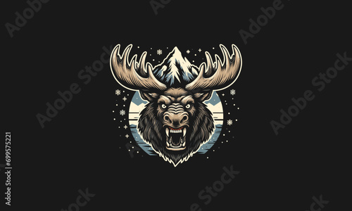 moose angry on mountain vector artwork design