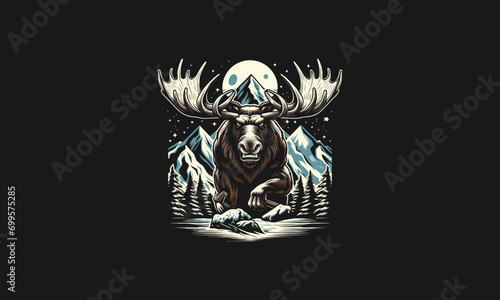 moose angry on mountain vector artwork design