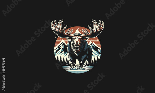 moose angry on mountain vector artwork design