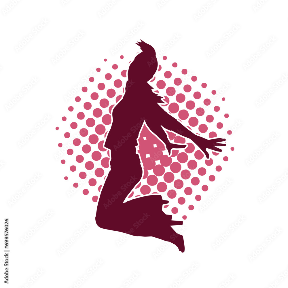 Silhouette of a female dancer in action pose. Silhouette of a slim woman in dancing pose.