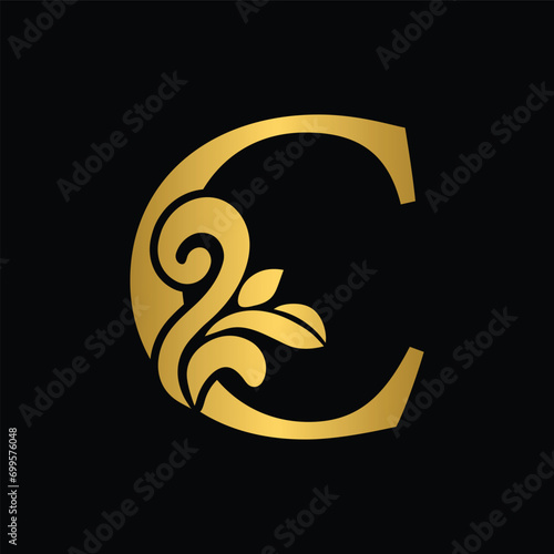letter C. flower letters. Vintage ornament initial Alphabet. Logo vector