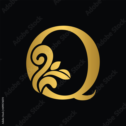 letter Q. flower letters. Vintage ornament initial Alphabet. Logo vector
