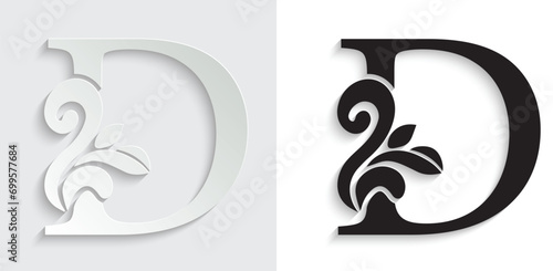 letter D. flower letters. Vintage ornament initial Alphabet. Logo vector photo