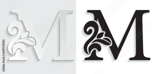 letter M. flower letters. Vintage ornament initial Alphabet. Logo vector