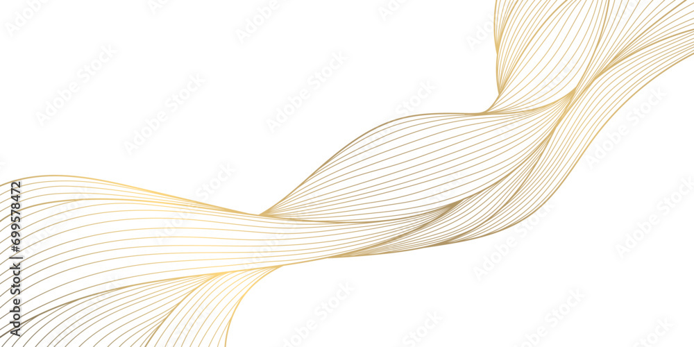 Vector gold wave pattern, abstract luxury background. Elegant design element, curve premium wallpaper, minimal line illustration banner - obrazy, fototapety, plakaty 