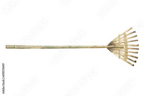 Billede på lærred Bamboo rake is a natural material woven and tied with rope, used for sweeping or hooking things that need to be cleaned