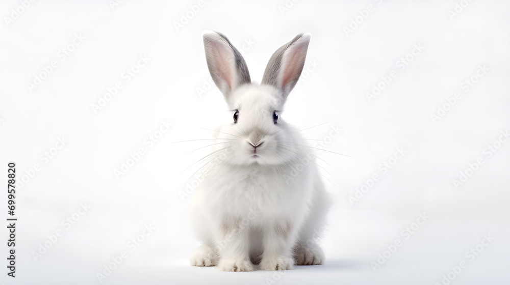 beautiful cute white rabbit on white background. AI generative. beautiful cute white rabbit on white background. AI generative.
