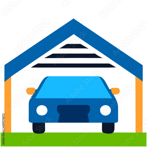 Car parked under a carport vektor icon illustation