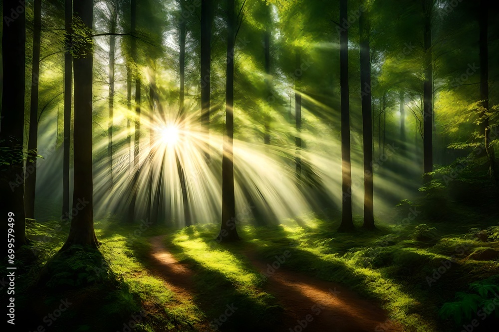 Obraz premium sun rays in the forest