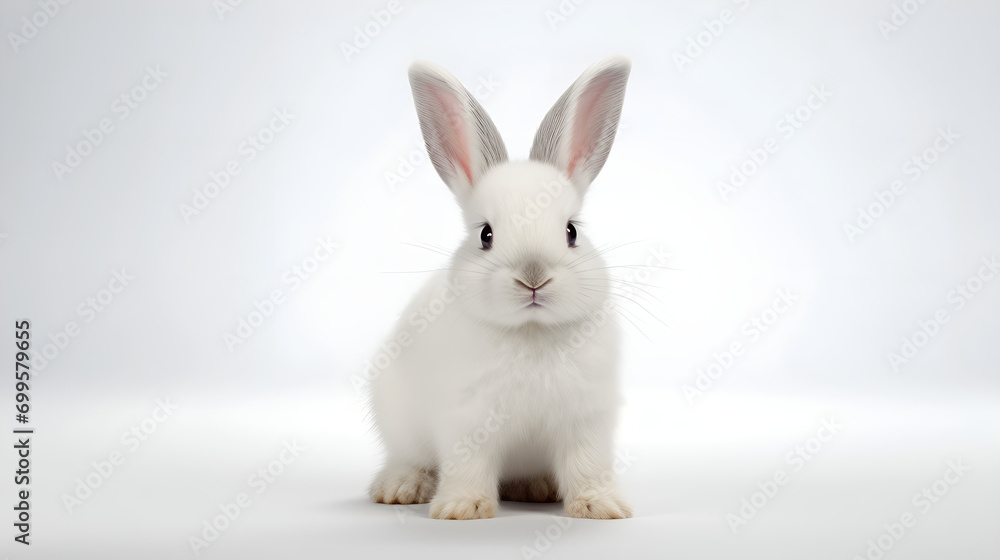 beautiful cute white rabbit on white background. AI generative. beautiful cute white rabbit on white background. AI generative.