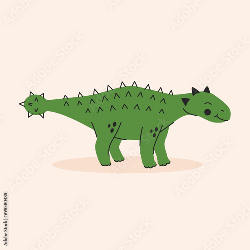 Cute cartoon dinosaur  dino  ankylosaurus. Simple vector illustration isolated on white background. Baby print.