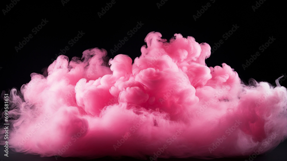 Fototapeta premium Pink cloud on isolated black background - ai generative