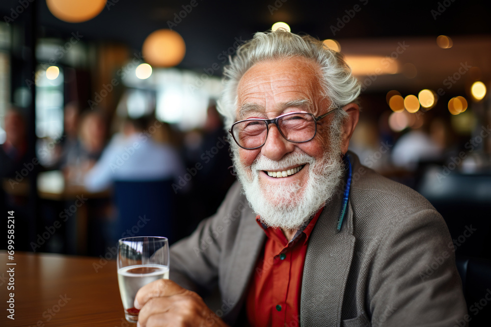 Portrait of a smiling senior man having a drink in a restaurant Portrait of a smiling senior man having a drink in a restaurant