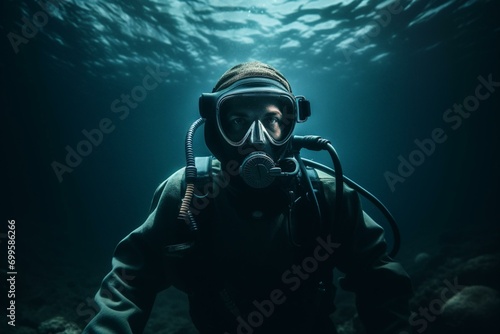 Exploring underwater depths with scuba diving. Generative AI