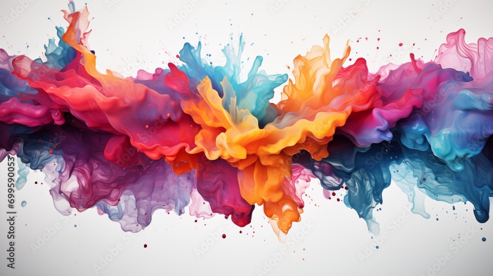 Underwater Colorful Paint Explosion on White Background. Generative AI Underwater Colorful Paint Explosion on White Background. Generative AI