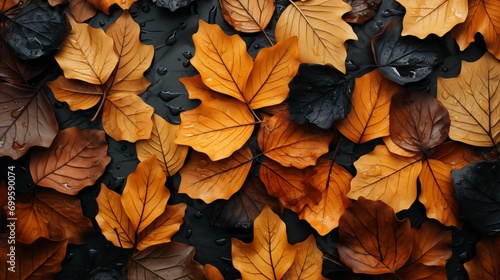 Spreaded Autumn Leaves on the Ground Background. Generative AI