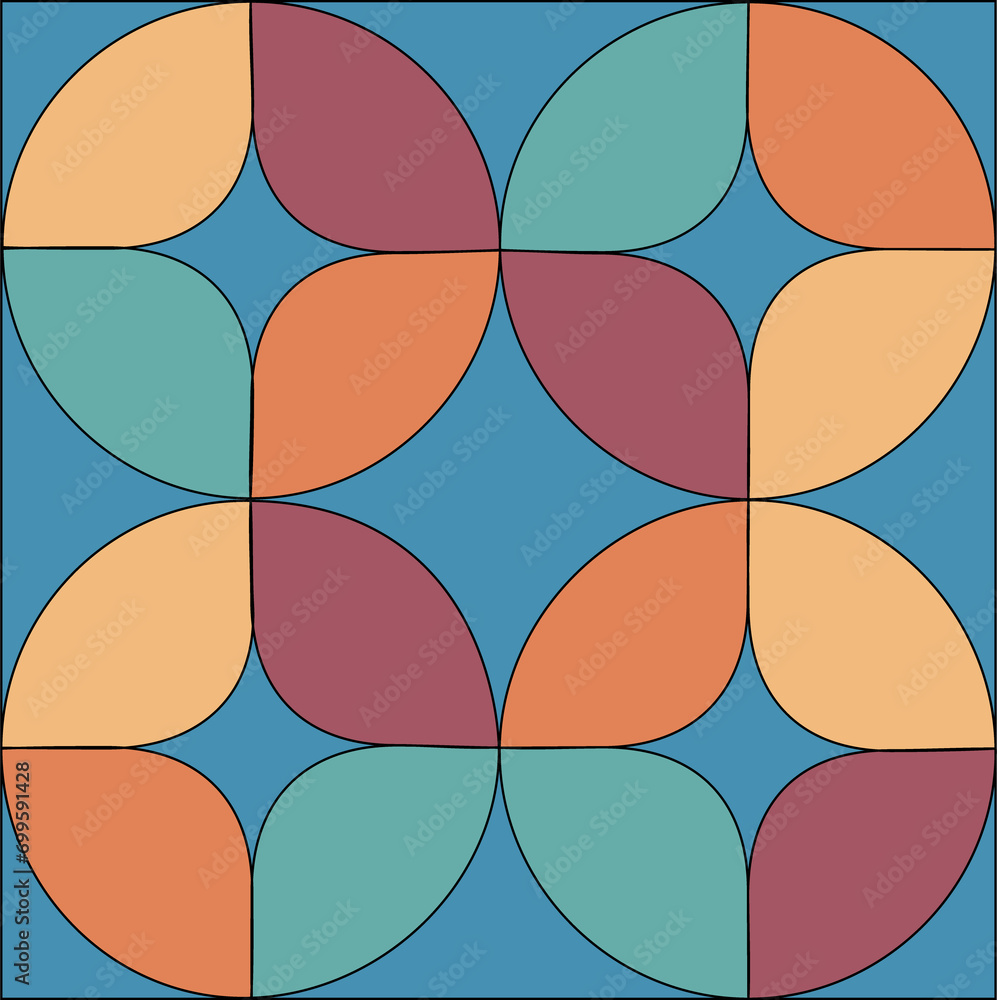 Various geometrical objects on colored background illustration.