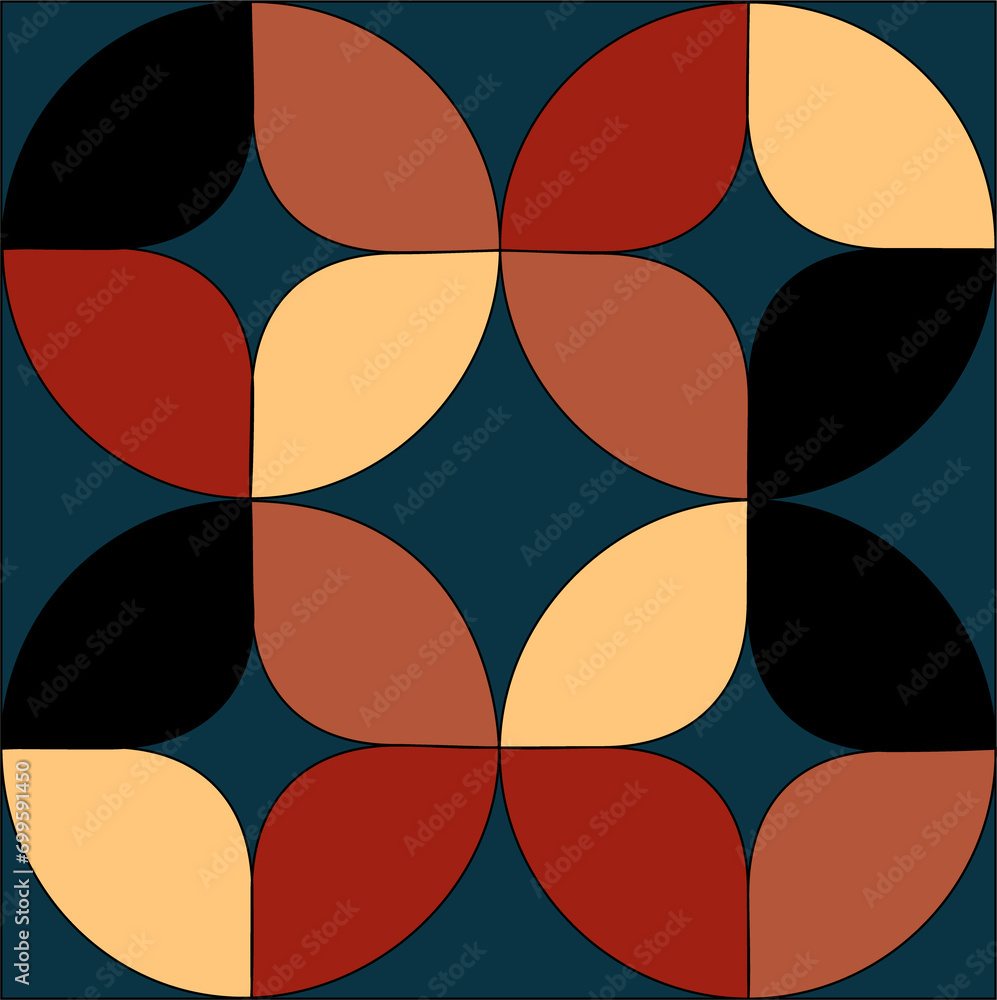 Various geometrical objects on colored background illustration.