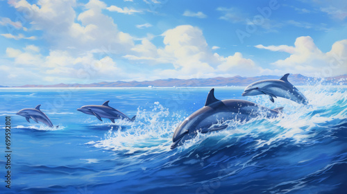 A group of dolphins swimming © Niks Ads