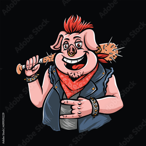 pig character wearing rocker outfit