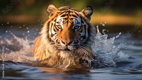 tiger gracefully walking through water