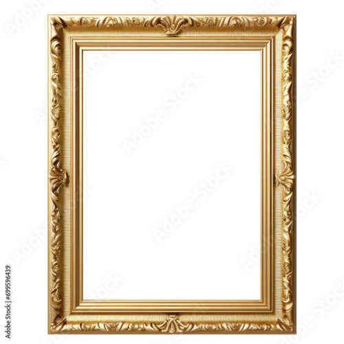 Golden wooden picture frame Isolated on transparent background