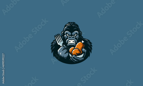 gorilla hold fried chicken vector mascot design