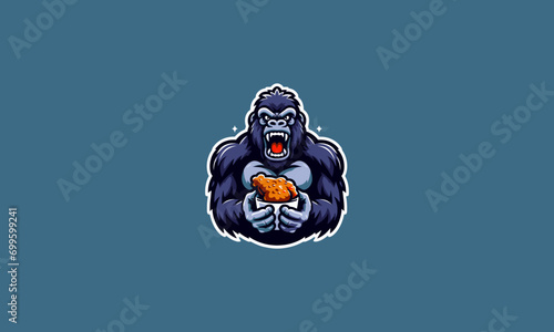 gorilla hold fried chicken vector mascot design