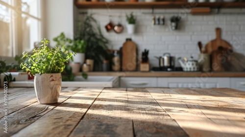A Serene Potted Plant on a Rustic Wooden Table