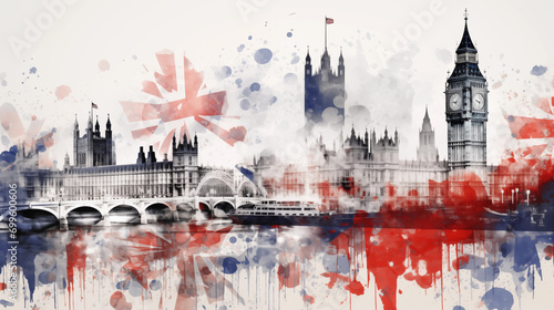 Collage of London's sights with British flag elements