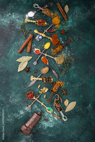 Assortment of different Indian spices and herbs