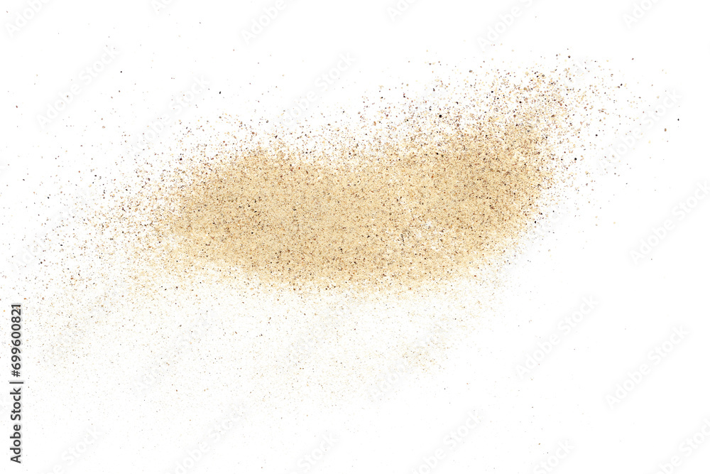 Milled white pepper powder pile, peppercorn isolated on white background, top view Milled white pepper powder pile, peppercorn isolated on white background, top view