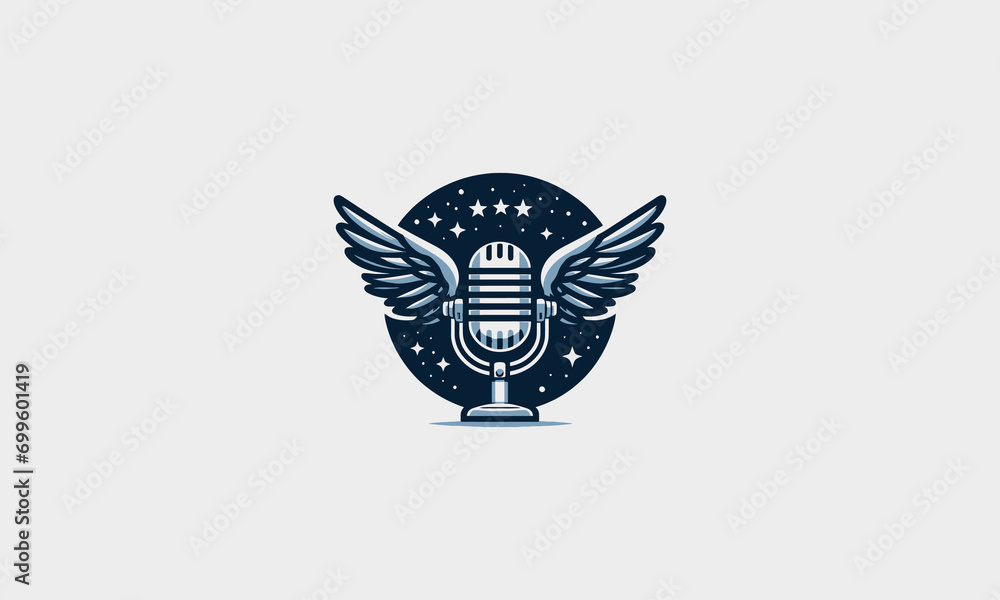 Obraz premium microphone with wings vector logo design