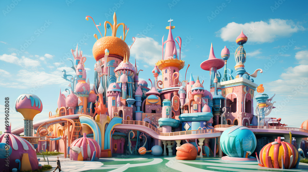 Carnival Wonderland: Bright and fantastic world with carnival buildings