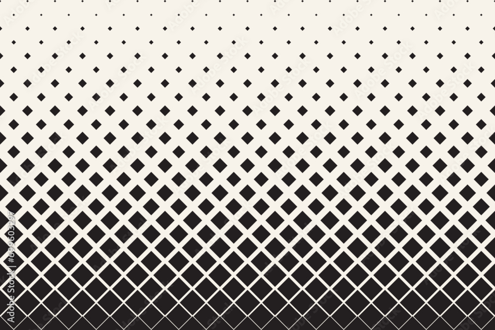 Monochrome square halftone seamless border vector, geometric repeat pattern background in minimal style. Monochrome square halftone seamless border vector, geometric repeat pattern background in minimal style.