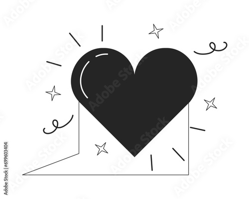 Sending love online black and white 2D line cartoon object. Romantic confession text message isolated vector outline item. Will you be my valentine social media monochromatic flat spot illustration