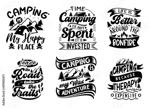 Camping Quote Element Design. vector set of wilderness and nature exploration vintage logos  great set collection. Black vector illustration on white background.