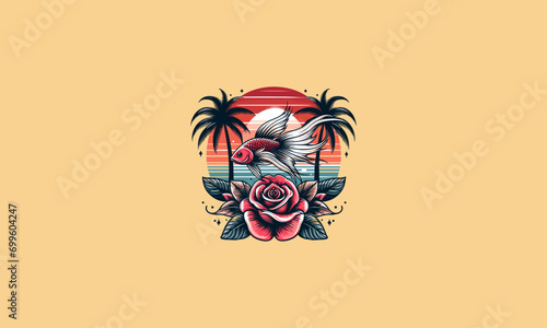 fish and red flowers vector artwork design