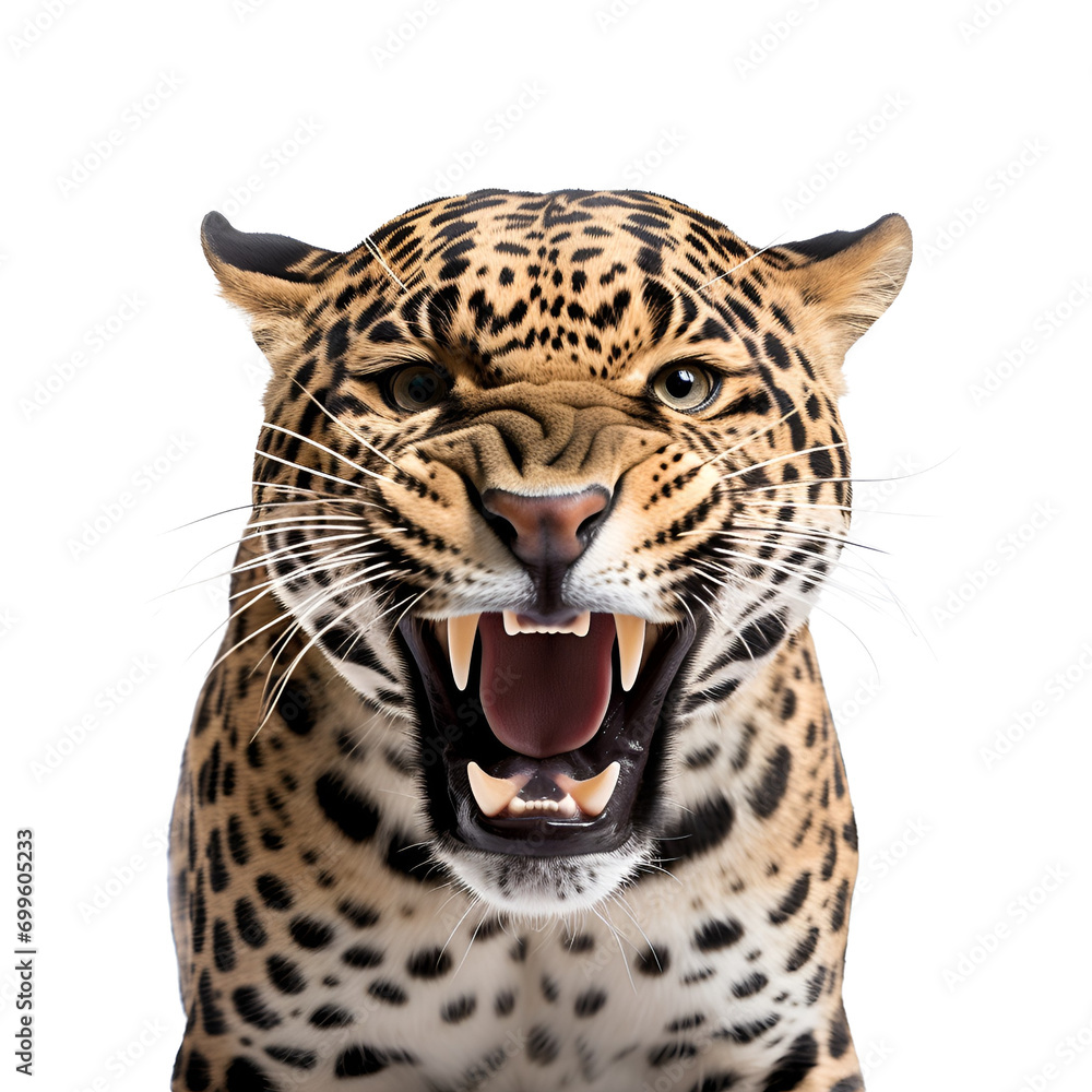 Obraz premium Jaguar in Close-Up, Jungle Fauna Image, Wild Beast, Half-Length Shot, Isolated on Transparent Background, PNG