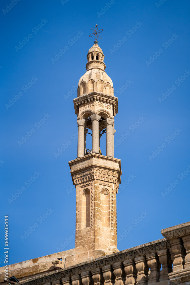 Tower of The Mor Barsavmo Church in Midyat city center.