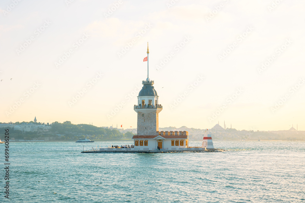 Kiz Kulesi or Maiden's Tower at sunset. Landmarks of Istanbul