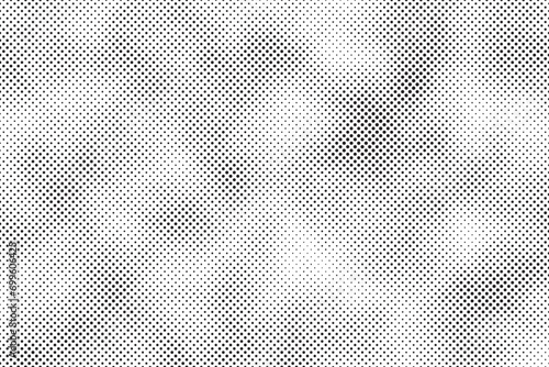 Abstract grunge halftone background. Retro comic grain pixel texture. Dots cartoon wallpaper. Pop art fading wavy gradient pattern. Vector vanishing gritty backdrop.