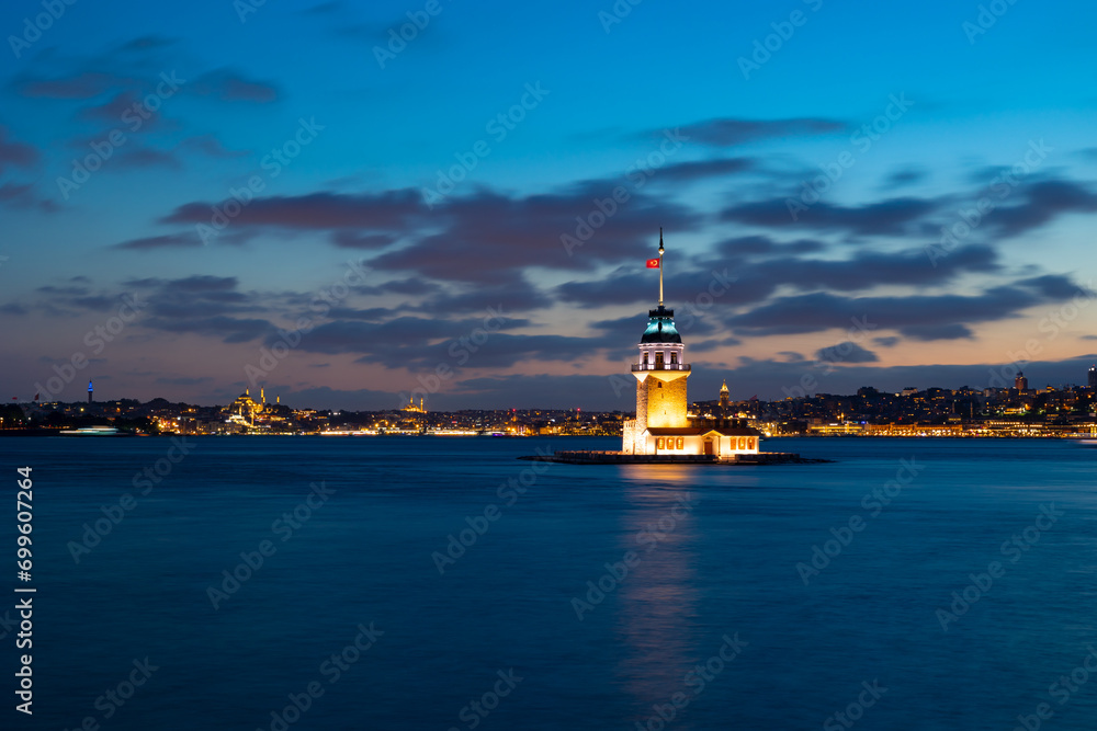 Istanbul background photo. Kiz Kulesi or Maiden's Tower at sunset.
