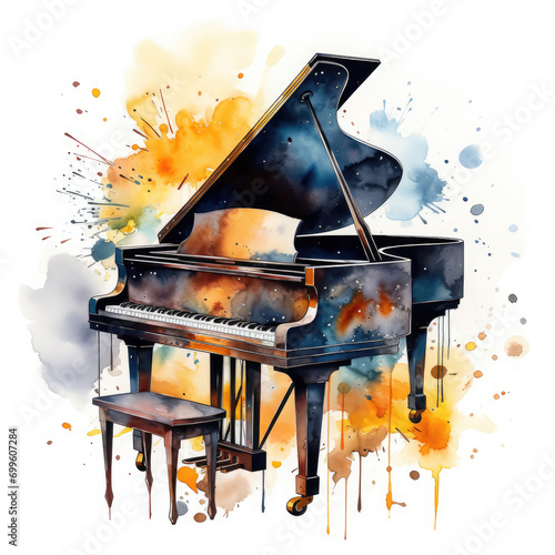 watercolor piano clipart, Generative Ai
