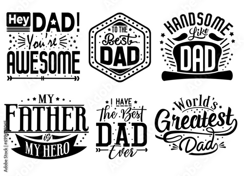 Father's Day Quote Element Design. Super dad emblems labels prints set. Happy Fathers Day lettering calligraphic compositions. great set collection Black vector illustration on white background V2. 