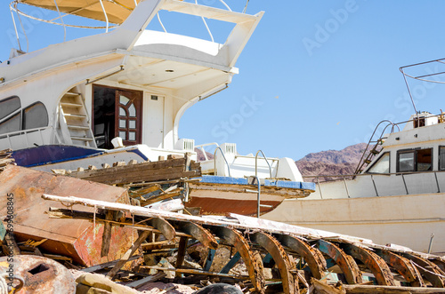 dump of old boats in Egypt Dahab South Sinai