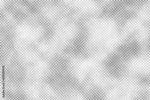 Radial halftone dots background. Spotted and dotted stains gradient background. Comic texture with fading effect. Black and white rough gritty wallpaper. Grunge monochrome geometric backdrop. 