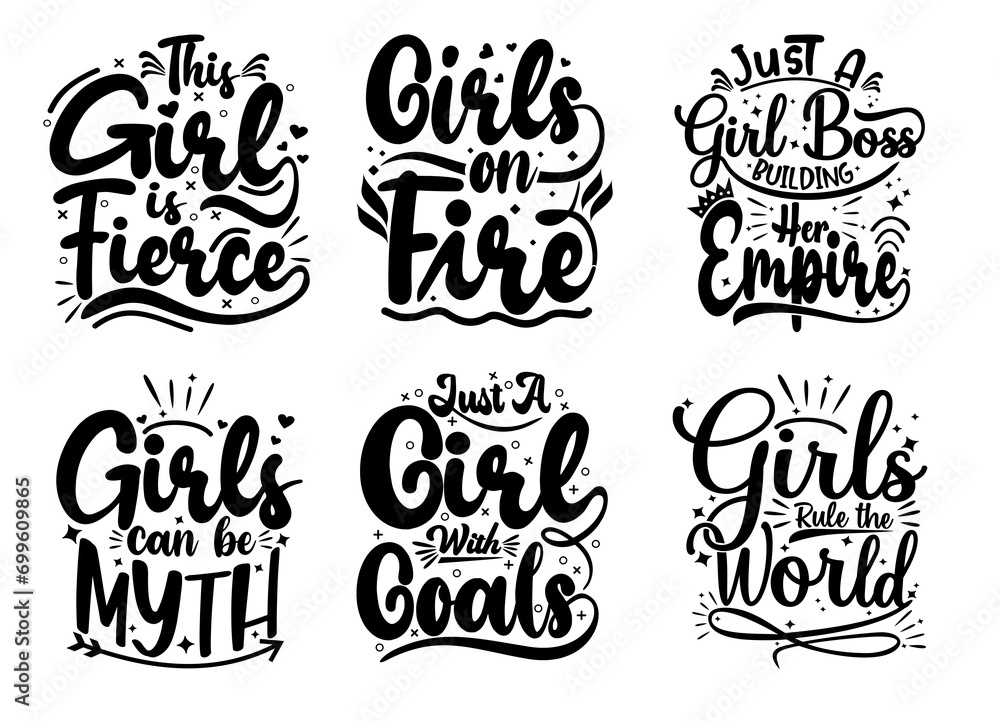 Girls Quote Element Design. Hand drawn inspirational quotes about Girls . Lettering for poster, t-shirt, card, invitation, sticker. girls on fire, great vector illustration set collection.