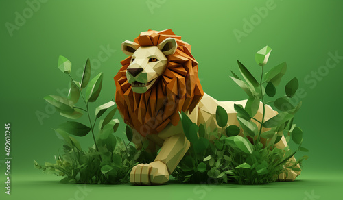 Leão feito de blocos com plantas isolado  photo