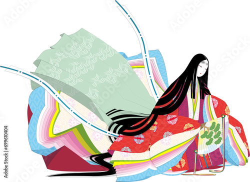 平安絵巻風の十二単衣を着た女性のイメージイラスト